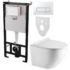 Инсталляция AlcaPlast 4в1 AM101/1120 с унитазом ROUND SMART с хромированной прямоугольной кнопкой M571