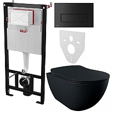 Інсталяція AlcaPlast 4в1 AM101/1120 з унітазом Free Black matt Rim-off  з чорною матовою квадратною кнопкою