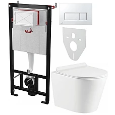 Інсталяція AlcaPlast 4в1 AM101/1120 з унітазом ORION з хромованою прямокутною кнопкою M571