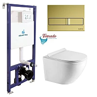 Инсталляция Koller Pool Dune 1200SL + Neon панель смыва + подвесной унитаз Round Smart с сиденьем Soft-close (смыв Tornado 3.0)
