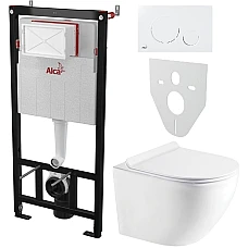 Инсталляция AlcaPlast 4в1 AM101/1120 с унитазом ROUND с белой круглой кнопкой M670