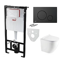 Інсталяція AlcaPlast 4в1 AM101/1120 з унітазом ROUND SMART з чорною матовою кнопкою управління M678