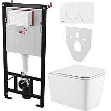 Інсталяція AlcaPlast 4в1 AM101/1120 з унітазом Kvadro з білою круглою кнопкою