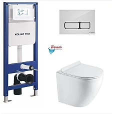 Инсталляция Koller Pool AQUA LINE+EDGE панель смыва+подвесной унитаз Round (Торнадо 3)