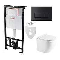Інсталяція AlcaPlast 4в1 AM101/1120 з унітазом ROUND SMART з чорною матовою кнопкою управління M678