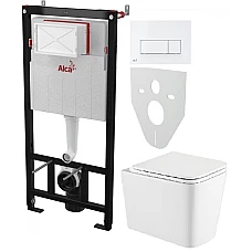 Інсталяція AlcaPlast 4в1 AM101/1120 з унітазом Kvadro з білою прямокутною кнопкою