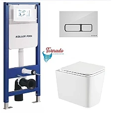 Инсталляция Koller Pool AQUA LINE+EDGE панель смыва+подвесной унитаз Kvadro (Торнадо)