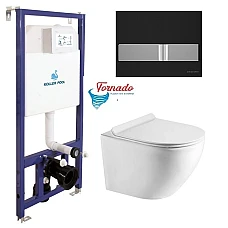 Инсталляция Koller Pool Dune 1200SL + Neon панель смыва + подвесной унитаз Round Smart с сиденьем Soft-close (смыл Tornado 3.0)