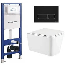 Инсталляция KollerPool AQUA LINE + EDGE панель смыва + подвесной унитаз KVADRO с сиденьем Soft-close (смыв Tornado)