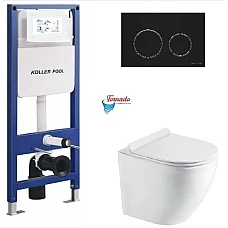 Інсталяція Koller Pool AQUA LINE + TWIST панель змиву + підвісний унітаз ROUND Smart з сидінням Soft-close (змив Tornado 3.0)