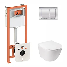 Набір Qtap інсталяція 3 в 1 Nest QT0133M425 з панеллю змиву квадратною QT0111M06028CRM + унітаз з сидінням Jay QT07335176W