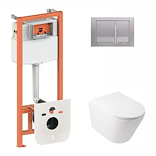 Набір Qtap інсталяція 3 в 1 Nest QT0133M425 з панеллю змиву квадратною QT0111M06029SAT + унітаз з сидінням Swan QT16335178W