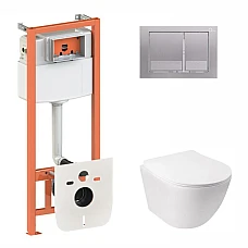 Комплект інсталяції 4в1 Qtap Nest з підвісним унітазом Jay Ultra Quiet QT07335177W з кнопкою M06029SAT