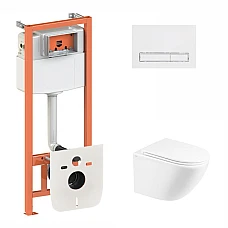 Комплект інсталяції 4в1 Qtap Nest з унітазом підвісним Robin Ultra Quiet QT1333046EUQW з кнопкою QT0111M08V1384W