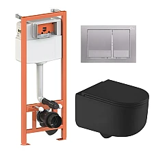 Комплект інсталяції 4в1 Qtap Nest з унітазом підвісним Taurus Ultra Quiet QT2433084EUQMB з кнопкою (QT2433084EUQMB46182)
