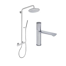 Комплект душова система Qtap Brno QTBRN5769103ONC зі змішувачем для умивальника 1067103C хром