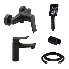 Комплект змішувачів для душу Qtap Nihonto Black Matt QTNH4022101CB+QTNH1022101CB з лійкою