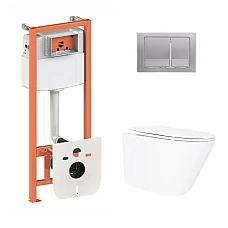 Комплект інсталяції Qtap Nest 4в1 з підвісним унітазом Swan Ultra Quiet з кнопкою змиву