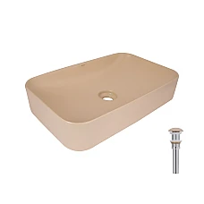 Раковина накладная Qtap Tern 610x350x135 мм, Beige, прямоугольная, с донным клапаном QTTER188SB49790