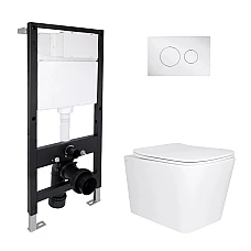 Готове рішення Qtap для ванної кімнати: підвісний унітаз Tern Ultra Quiet 525x345x360 + комплект інсталяції Standard (кругла клавіша Chrome)