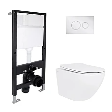 Готове рішення Qtap для ванної кімнати: підвісний унітаз Jay Rimless 485x360x320 + комплект інсталяції Standard (кругла клавіша Chrome)