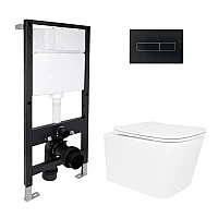 Готове рішення Qtap для ванної кімнати: підвісний унітаз Crow Rimless 485x340x330 + комплект інсталяції Standard (лінійна клавіша Black)