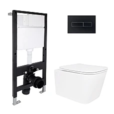 Готове рішення Qtap для ванної кімнати: підвісний унітаз Crow Rimless 485x340x330 + комплект інсталяції Standard (лінійна клавіша Black)