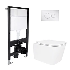 Готове рішення Qtap для ванної кімнати: підвісний унітаз Crow Ultra Quiet 520x360x290 + комплект інсталяції Standard (кругла клавіша Chrome)