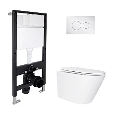 Готове рішення Qtap для ванної кімнати: підвісний унітаз Swan Ultra Quiet 520x360x320 + комплект інсталяції Standard (кругла клавіша Chrome)