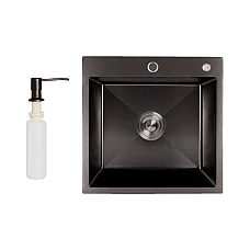 Мийка для кухні Lidz Handmade H5050B LDH5050BPVD43619 Brushed Black PVD з дозатором