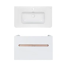Тумба підвісна Qtap Virgo 80х44 з умивальником Albatross 9H QT71V44081 білий/білий дуб