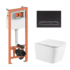 Готовое решение Qtap для ванной комнаты: подвесной унитаз Crow Ultra Quiet 490x360x290 + комплект инсталляции Nest 4 в 1 (линейная клавиша Matt Black)