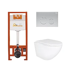 Комплект інсталяції 4в1 Qtap Nest з унітазом підвісним Robin Ultra Quiet QT1333046EUQW з кнопкою QT0111M11111SAT