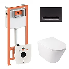 Готовое решение Qtap для ванной комнаты: подвесной унитаз Swan Ultra Quiet 485x360x320 + комплект инсталляции Nest 4 в 1 (линейная клавиша Matt Black)