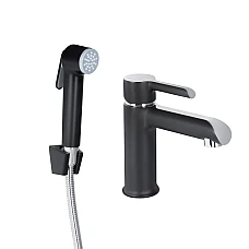 Смеситель для раковины Qtap Grand с гигиеническим душем QTGRA272CRB45672 хром/черный