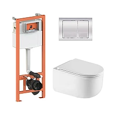 Комплект інсталяції 4в1 Qtap Nest з унітазом підвісним Taurus Ultra Quiet QT2433084EUQW з кнопкою круглою Chrome