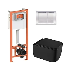 Комплект інсталяції 4в1 Qtap Nest з унітазом підвісним Gemini Ultra Quiet QT2533076EUQMB з кнопкою QT0111M06028CRM