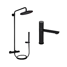 Комплект душова система Qtap Brno QTBRN5769103ONB зі змішувачем для умивальника 1067103B чорний матовий