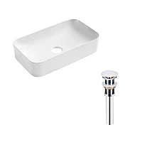 Комплект Qtap Tern: Раковина накладная прямоугольная 610x350x135 мм WHITE + Донный клапан PU02