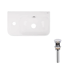 Умивальник підвісний Qtap Tern 45х26 з донним клапаном PU02O лівостороння