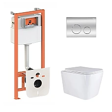 Готовое решение Qtap для ванной комнаты: подвесной унитаз Tern Ultra Quiet 525x345x360 + комплект инсталляции Nest 4 в 1 (круглая клавиша Chrome)