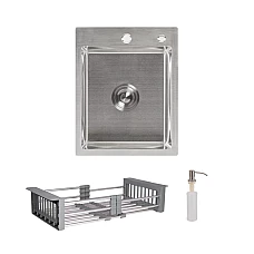 Комплект Lidz Handmade H4050 Мойка для кухни интегрированная Brushed в комплекте с дозатором + Lidz K01G Корзина для кухонной мойки
