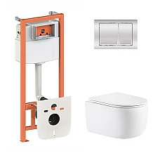 Готове рішення Qtap для ванної кімнати: підвісний унітаз Taurus Ultra Quiet 515×360×350 + комплект інсталяції Nest 4 в 1 (квадратна клавіша Chrome)