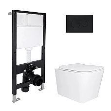 Готове рішення Qtap для ванної кімнати: підвісний унітаз Tern Ultra Quiet 525x345x360 + комплект інсталяції Standard (кругла клавіша Black)