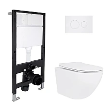 Готове рішення Qtap для ванної кімнати: підвісний унітаз Jay Rimless 485x360x320 + комплект інсталяції Standard (кругла клавіша White)