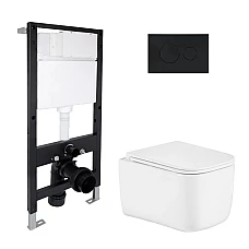 Готове рішення Qtap для ванної кімнати: підвісний унітаз Gemini Ultra Quiet 485x340x350 + комплект інсталяції Standard (кругла клавіша Black)