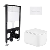 Готовое решение Qtap для ванной комнаты: подвесной унитаз Gemini Ultra Quiet 485x340x350 + комплект инсталляции Standard (линейная кнопка White)