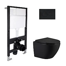 Готове рішення Qtap для ванної кімнати: підвісний унітаз Jay Ultra Quiet 485x360x320 + комплект інсталяції Standard (кругла клавіша Black)