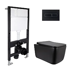 Готове рішення Qtap для ванної кімнати: підвісний унітаз Gemini Ultra Quiet 520x360x350 + комплект інсталяції Standard (лінійна клавіша Black)