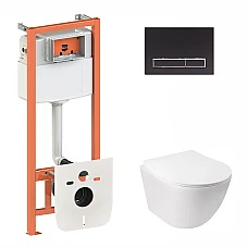 Набір Qtap інсталяція 3 в 1 Nest QT0133M425 з панеллю змиву лінійною QT0111M08V1091MB + унітаз з сидінням Jay QT07335176W